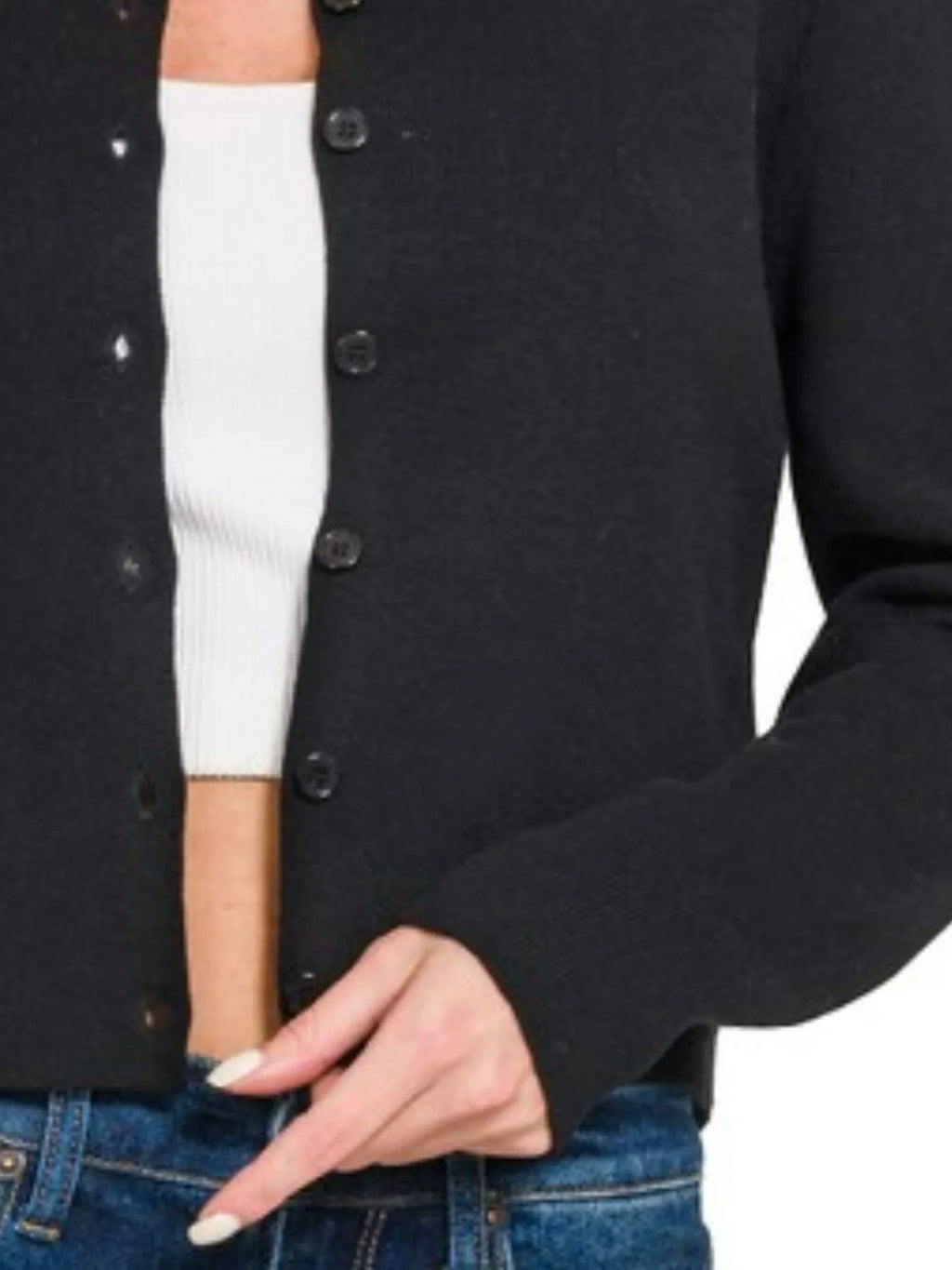 Zenana Button-Front Crewneck Long Sleeve Cropped Cardigan