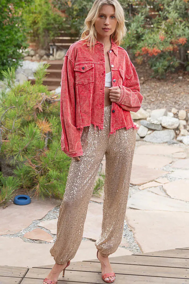 POL Button Down Corduroy Trucker Jacket