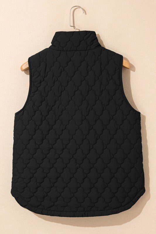 Floral Quilted Zip-Up Snap Button Vest