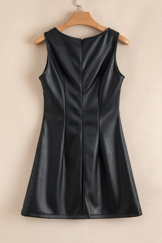 Vegan Leather Sleeveless Mini Dress