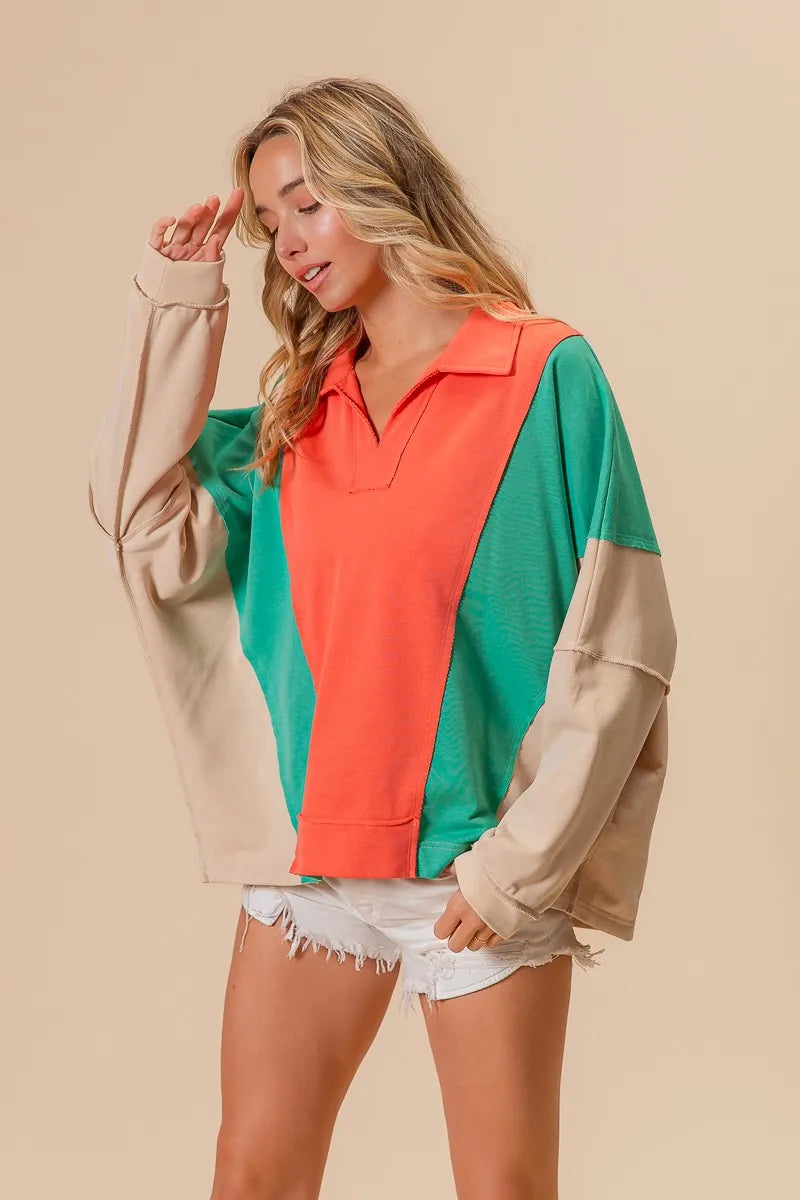 BiBi Colorblock Exposed Seam French Terry Sweatshirt