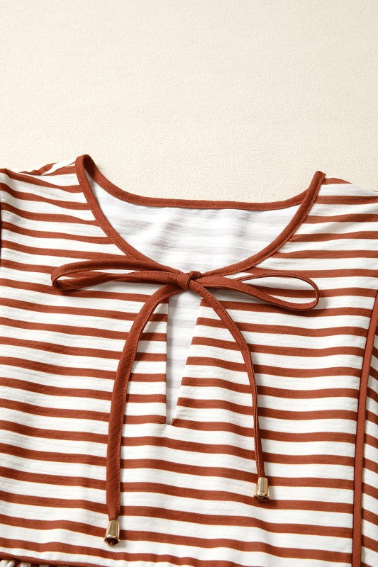 Stripe Long Sleeve Babydoll Blouse