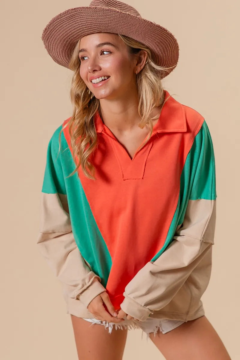 BiBi Colorblock Exposed Seam French Terry Sweatshirt