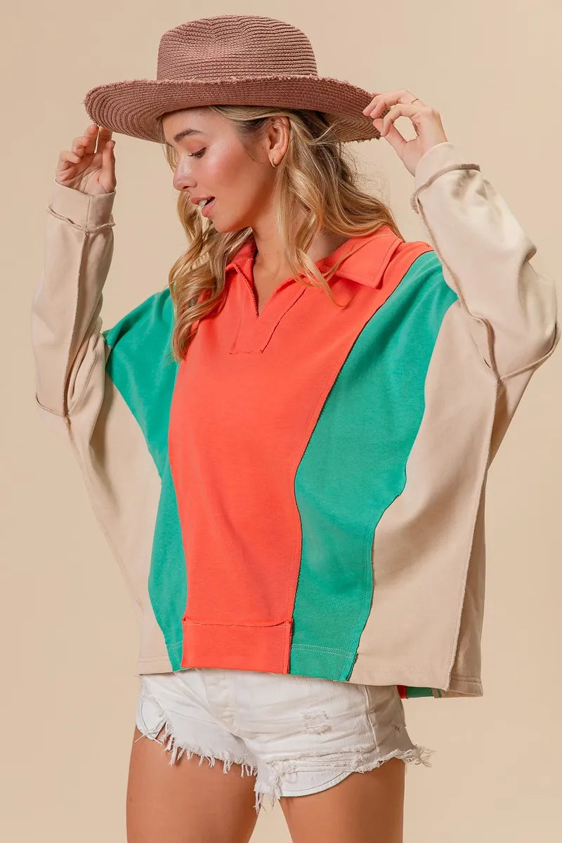 BiBi Colorblock Exposed Seam French Terry Sweatshirt