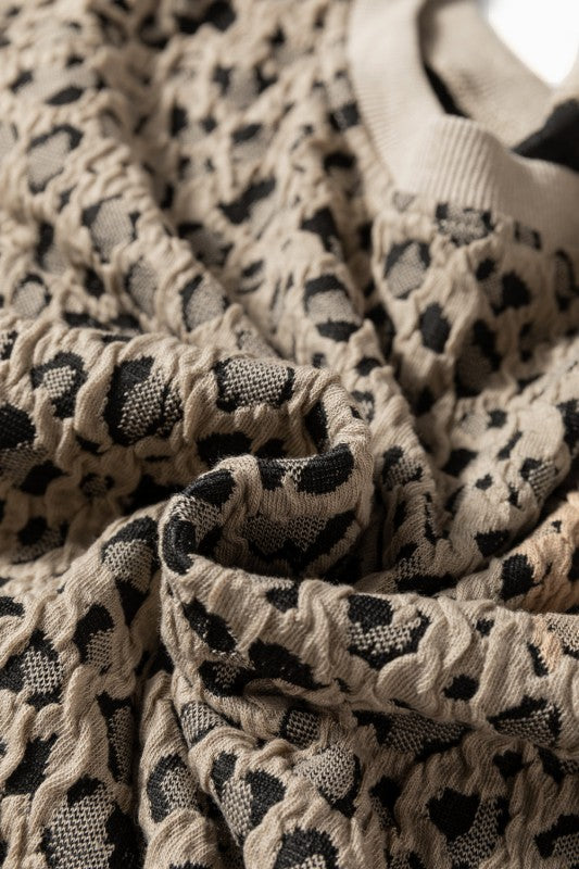 Leopard Ribbed Trim Long Sleeve Top