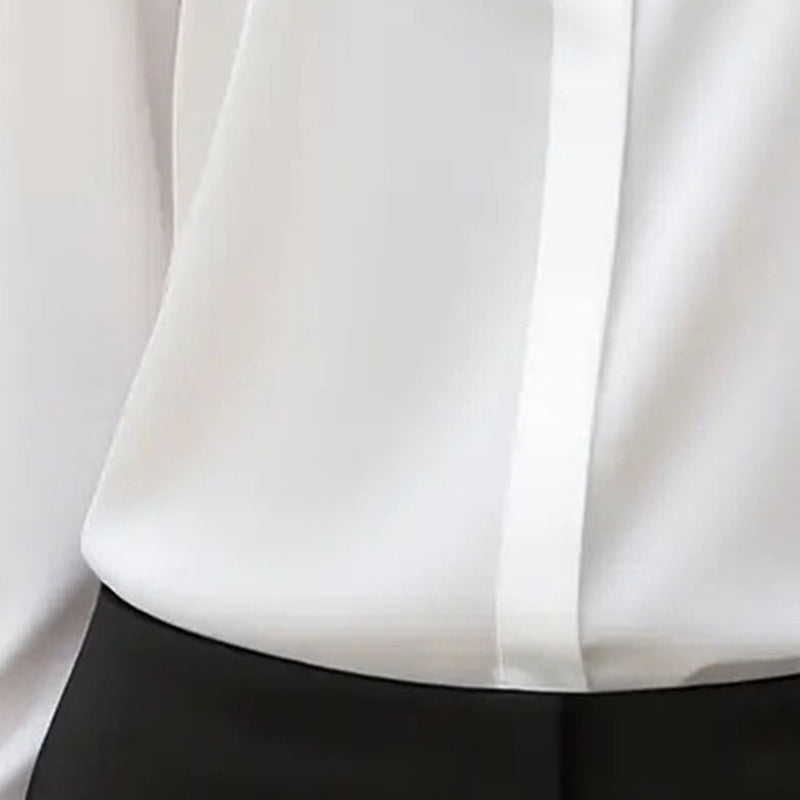 Loose Fit Satin Blouse — V-Neck Long Sleeve Tunic Top for Office & Casual Wear