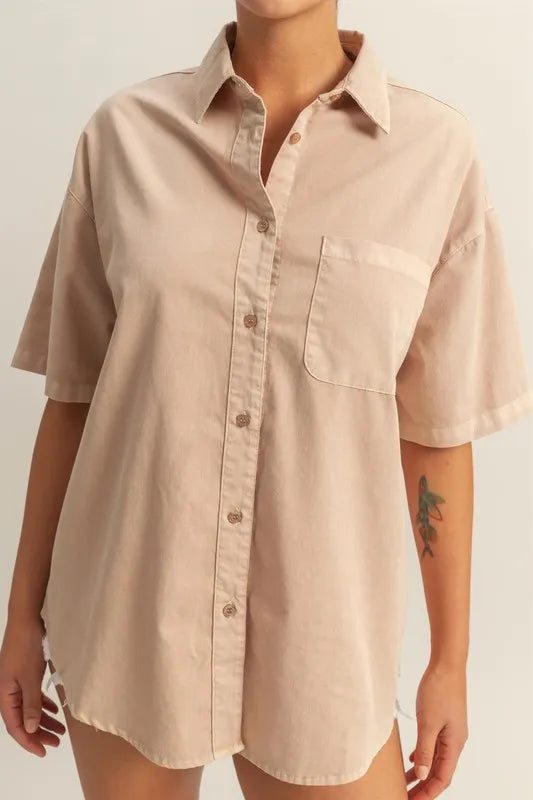 HYFVE Short Sleeve Button Down Oversized Shirt