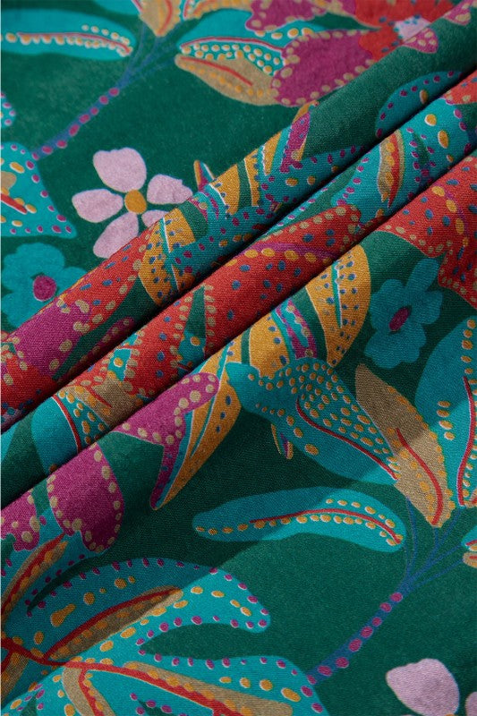 Floral Frilled V-Neck Puff Sleeve Ruffle Shirt Dress