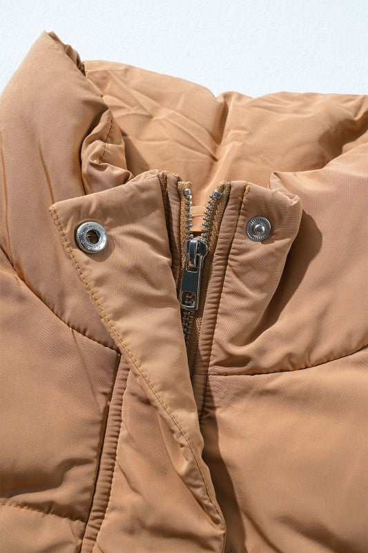 Solid Zip-Up Pocketed Puffer Vest