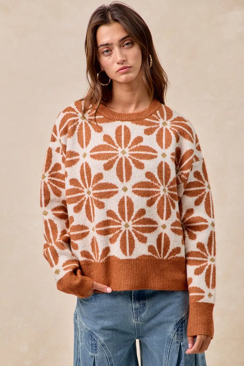 BiBi Flower Pattern Long Sleeve Sweater