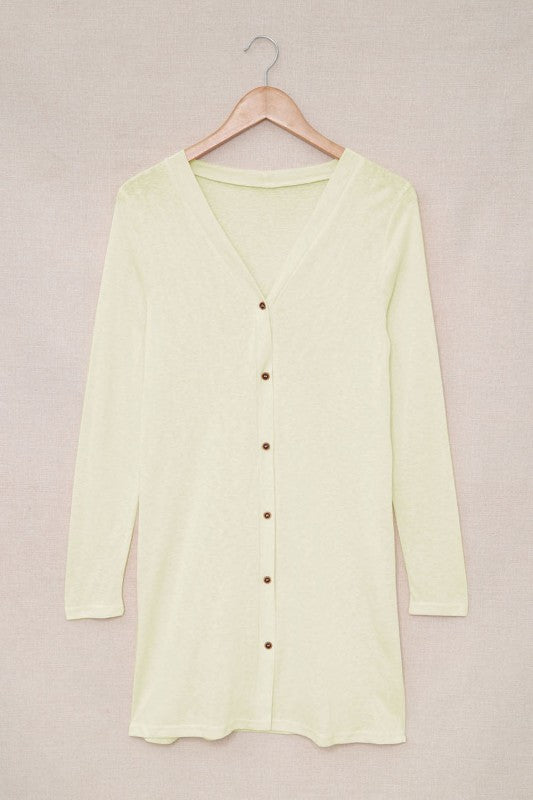 Solid Open-Front Buttoned Cardigan