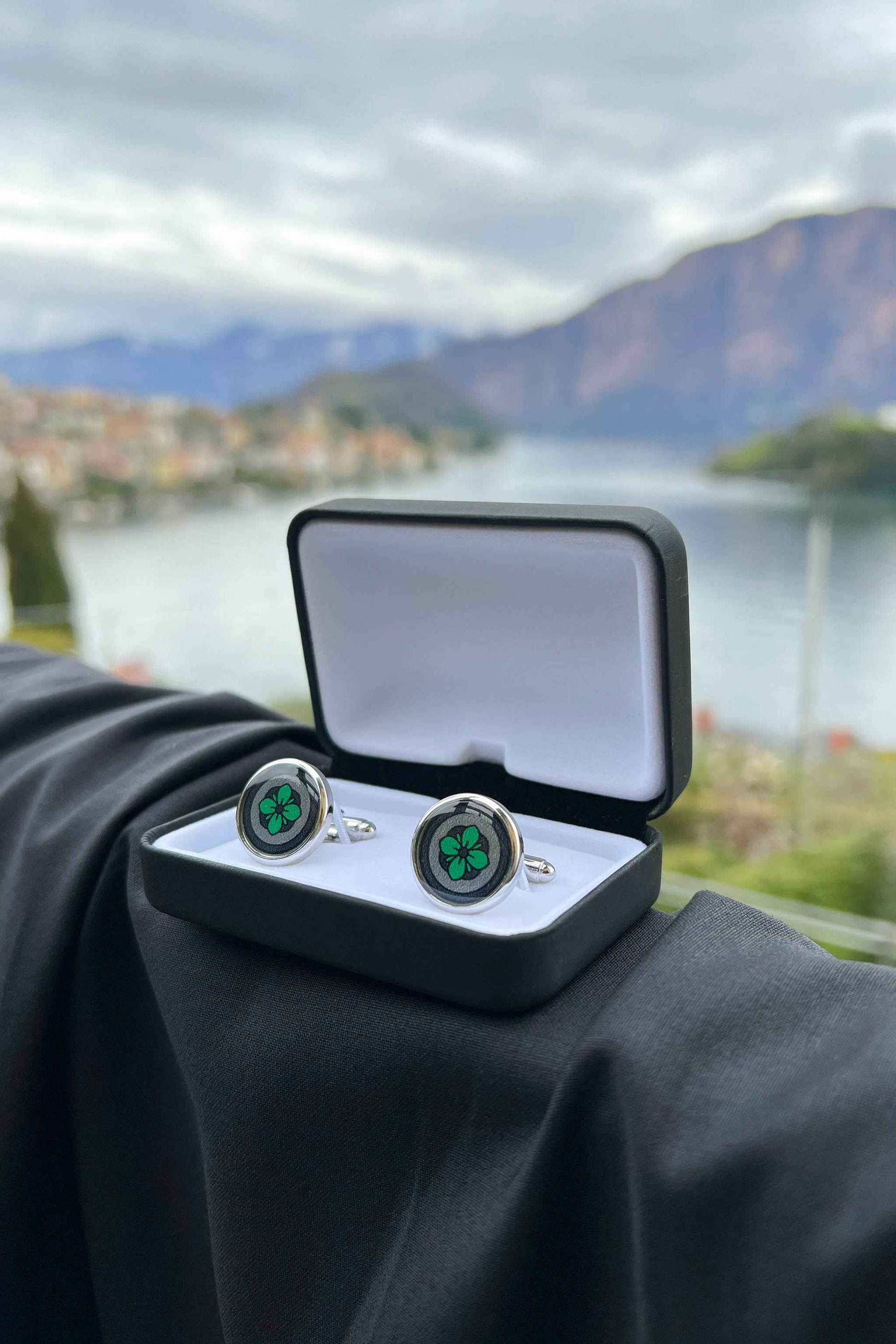 Meadow Green Floral Print Handmade Italian Cufflinks with Clear Resin