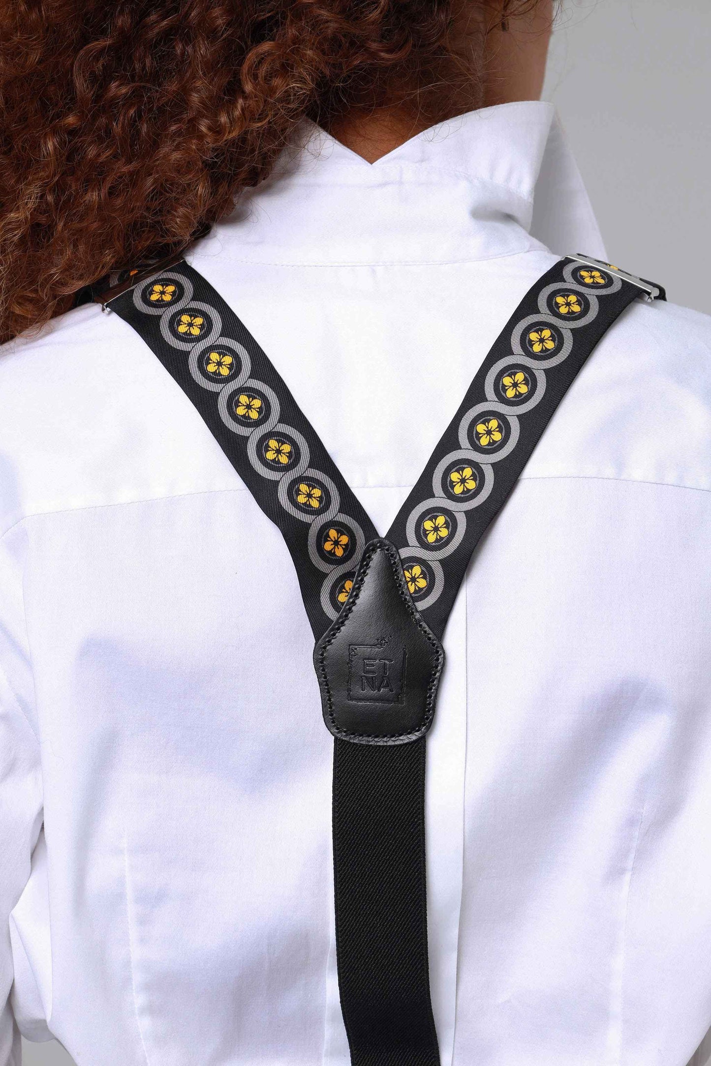 Sicily Lemon Yellow Floral Patterned Silk Suspenders