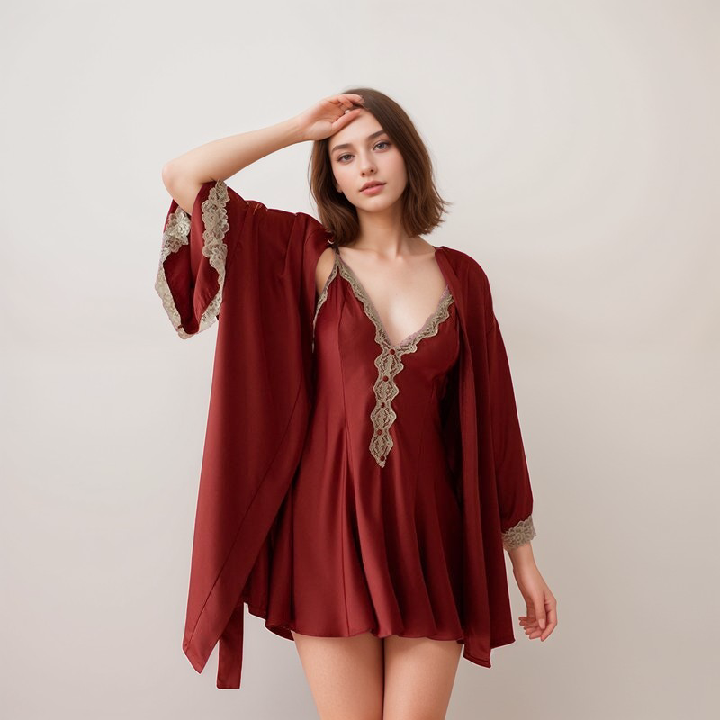 Lace Hem Silky Bridal Lingerie Set - 5 Colors, Sizes S to 5XL