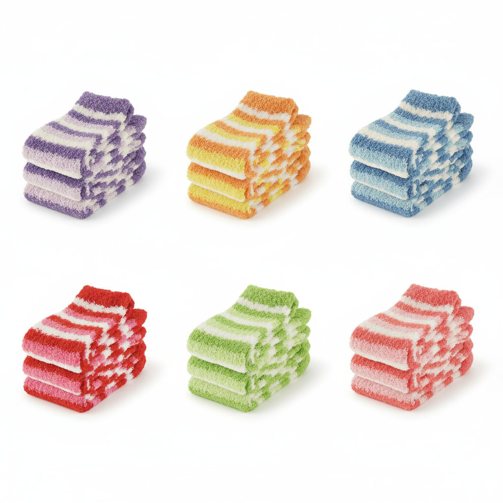 Women's Fuzzy Thermal Socks - 6 Pack Assorted Striped Colors