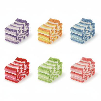 Women's Fuzzy Thermal Socks - 6 Pack Assorted Striped Colors