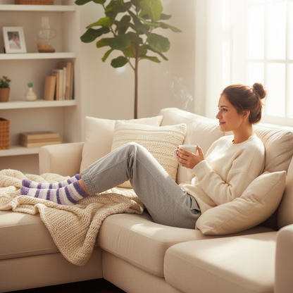 Women's Fuzzy Thermal Socks - 6 Pack Assorted Striped Colors