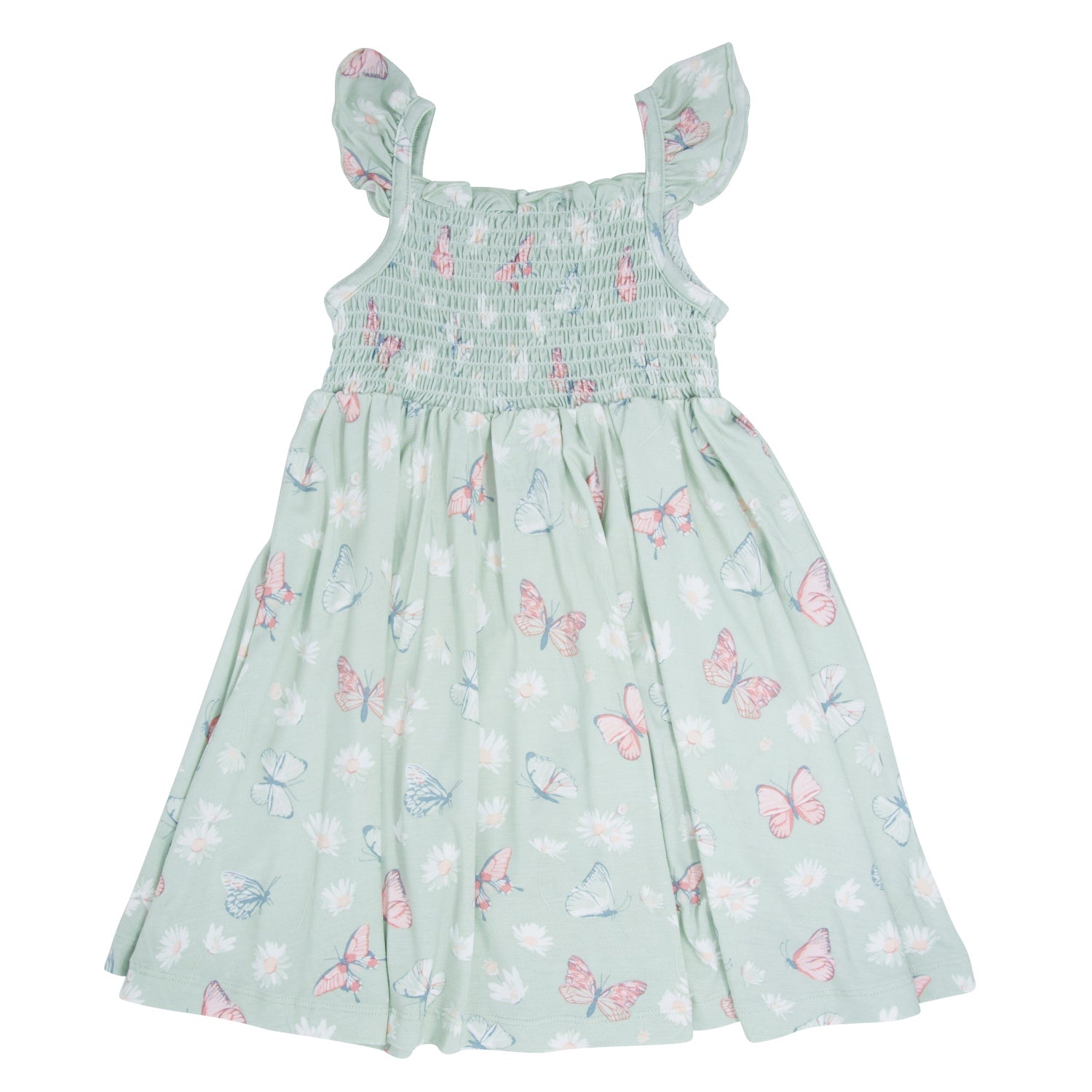 Mint Butterfly Daisy Bamboo Smocked Vintage Dress