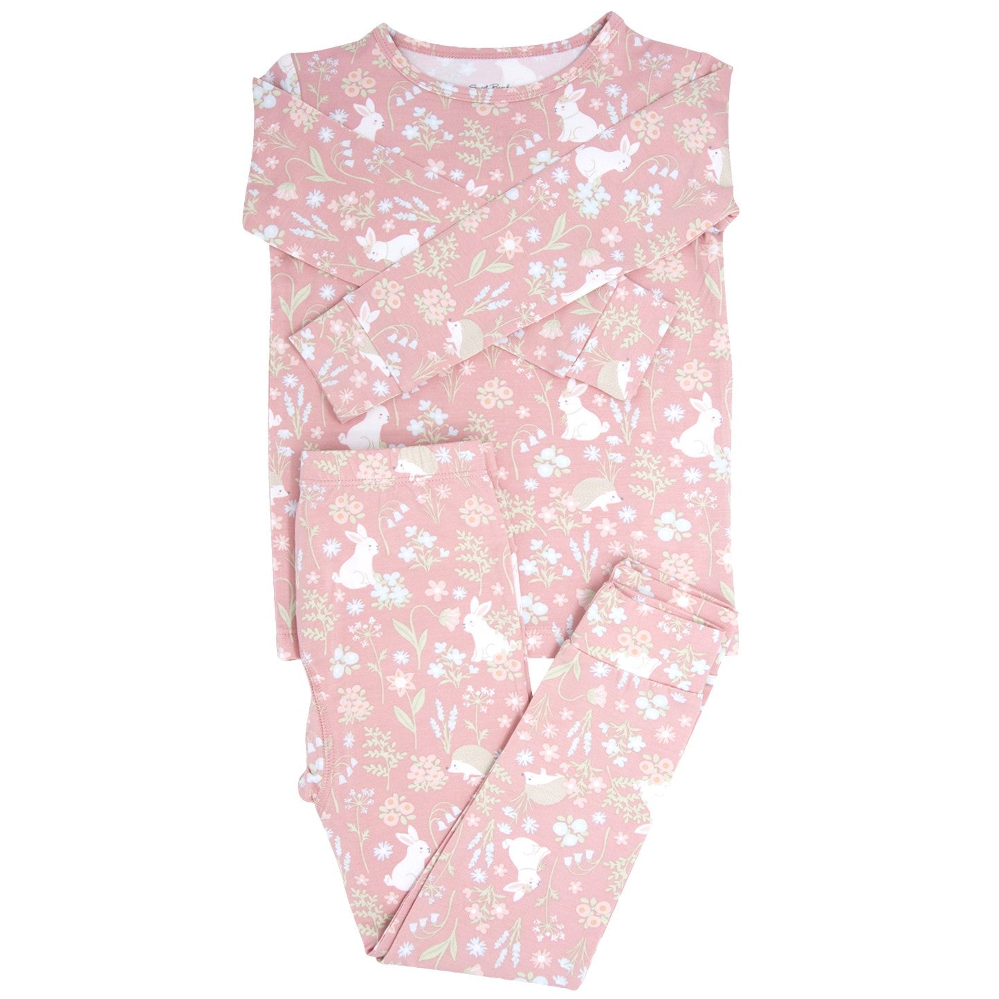 Conjunto de pijama para niño grande con estampado floral de conejito rosa