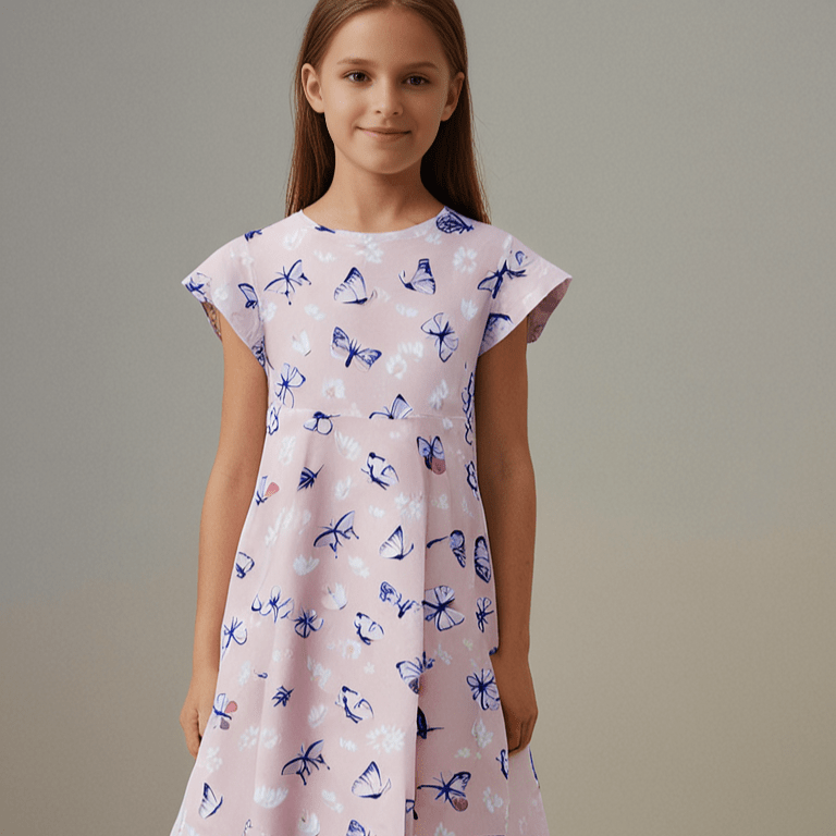Pink Butterfly Daisy Bamboo Cap Sleeve Swirly Girl Dress