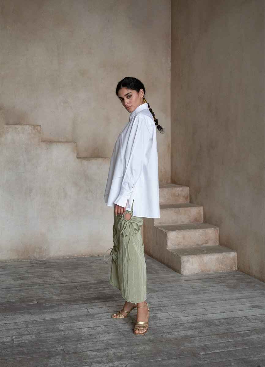 Quinta Tie Detail White Organic Cotton Shirt