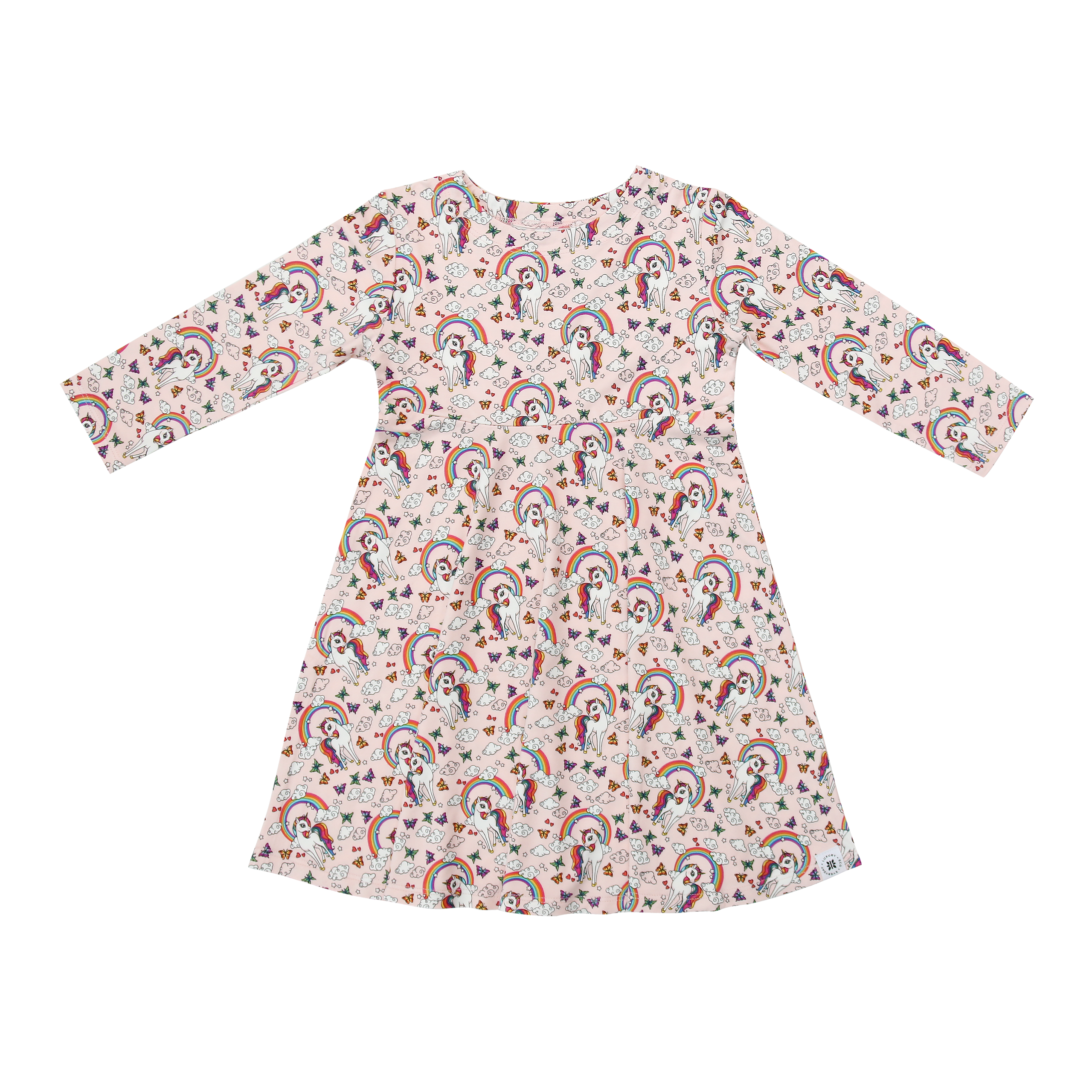 Vestido de niña con remolinos brillantes de arcoíris