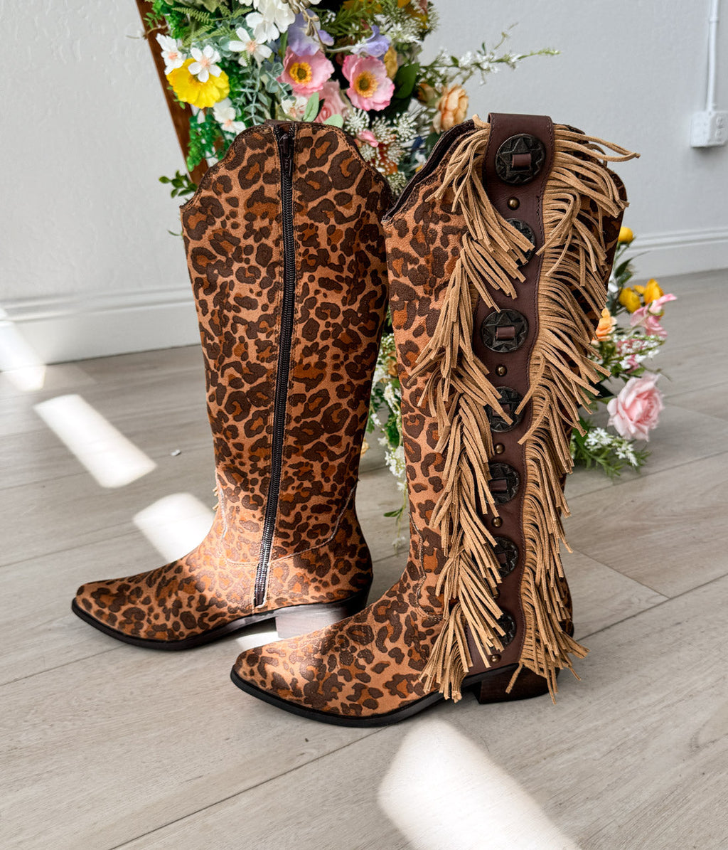 Rodeo Doll Fringe Boots in Leopard