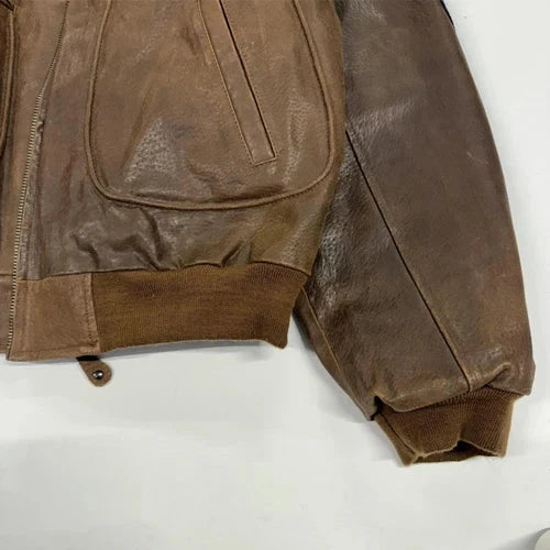 Vintage Deerskin Leather Jacket Men's 3XL Brown Long Sleeve Outdoor Full Zip