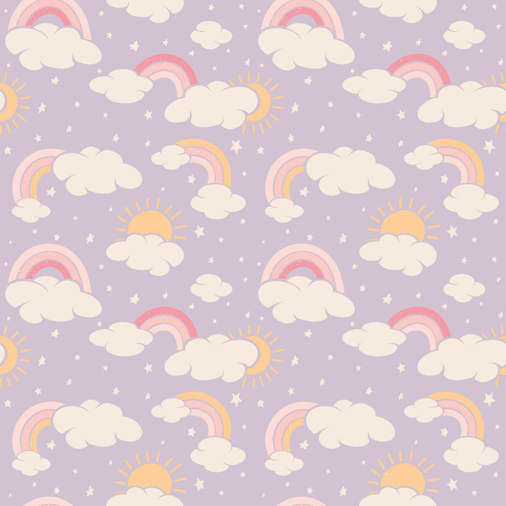 Lavender Rainbows and Clouds Smocked Vintage Dress