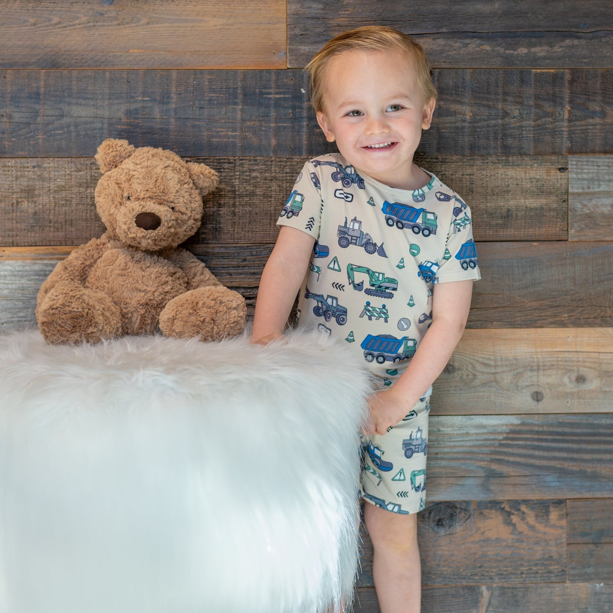 Trucks Diggers Construction  Summer Pajama Set