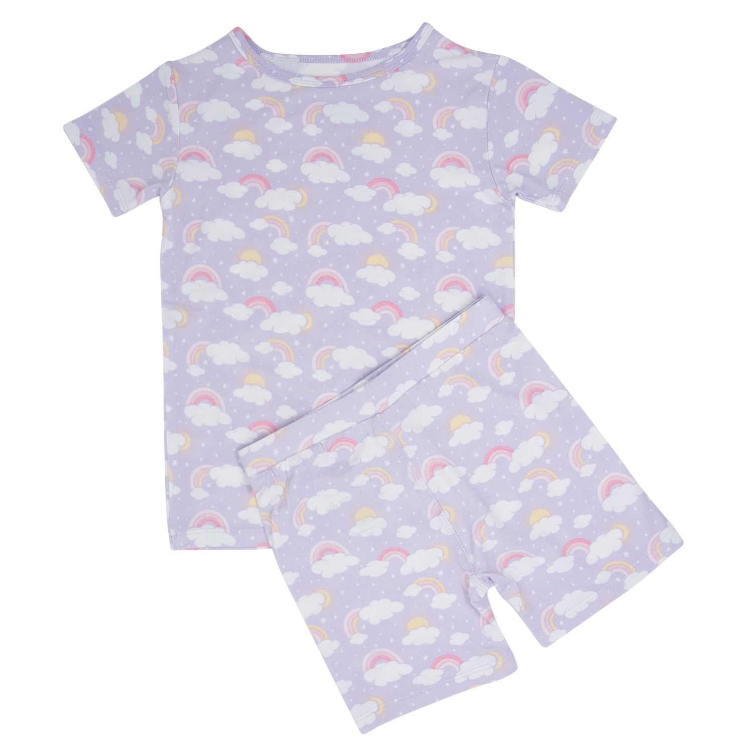 Conjunto de pijama de verano con arcoíris y nubes color lavanda