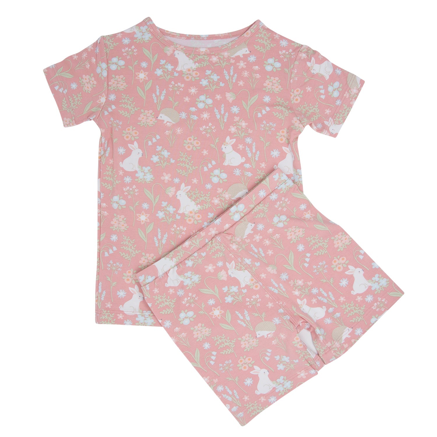 Conjunto de pijama de verano con estampado floral de conejito rosa