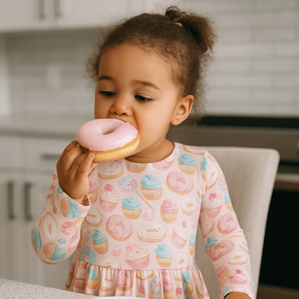 Vestido de niña con remolinos y dientes dulces