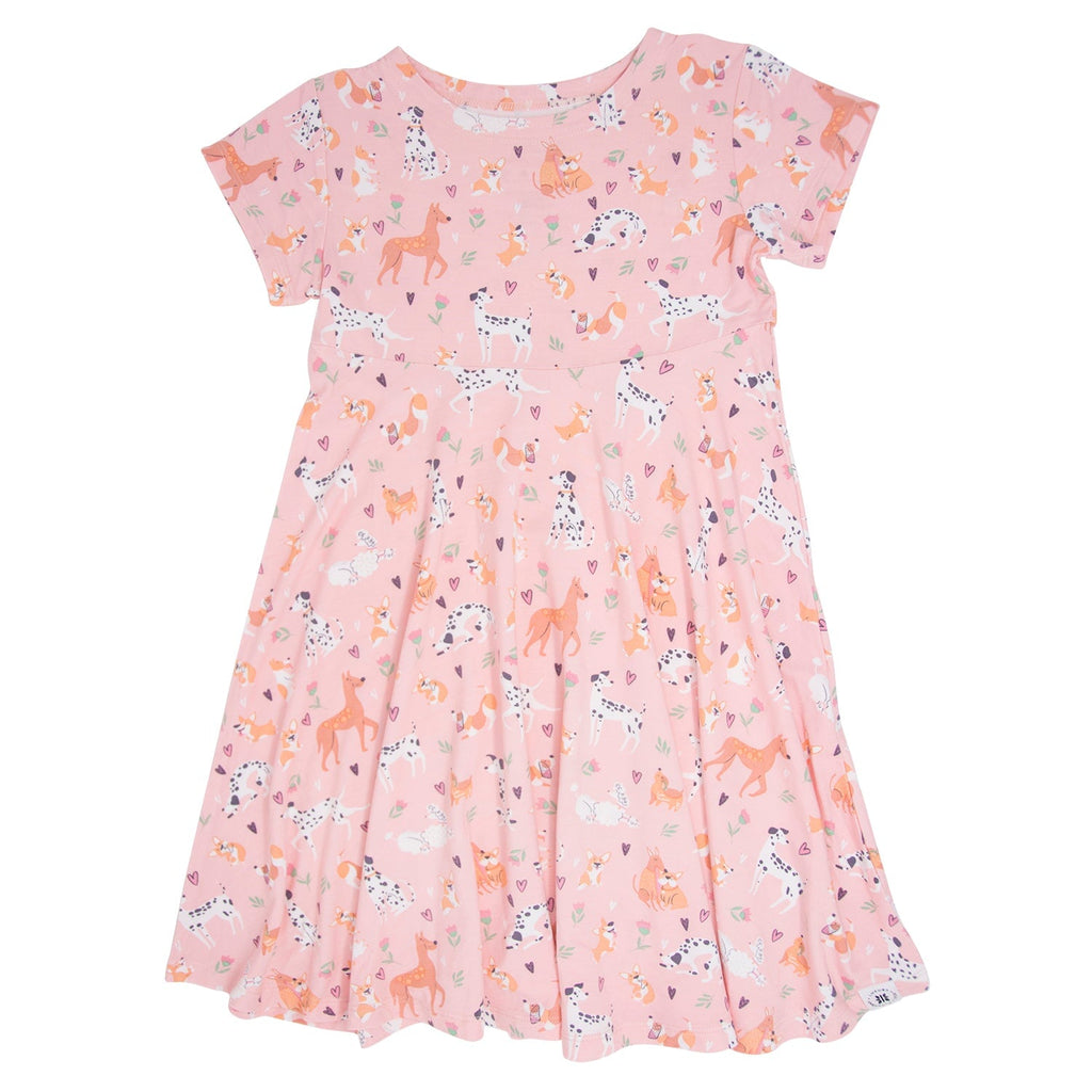 Dalmatian Poodle Puppy Cap Sleeve Swirly Girl Dress