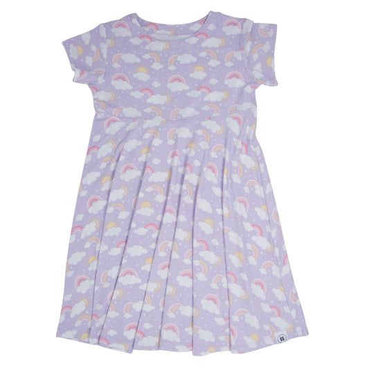 Lavender Rainbows and Clouds Cap Sleeve Swirly Girl Dress