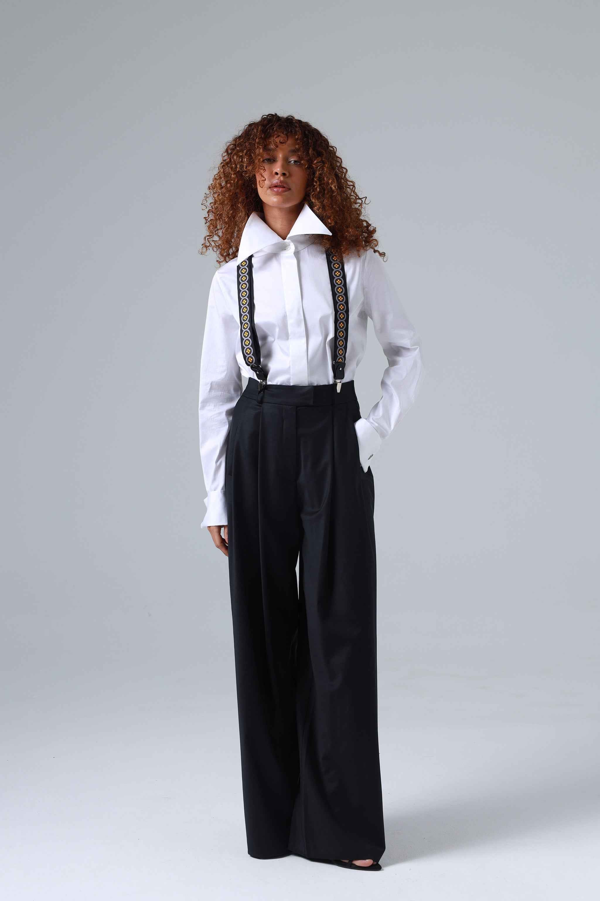 Sicily Lemon Yellow Floral Patterned Silk Suspenders